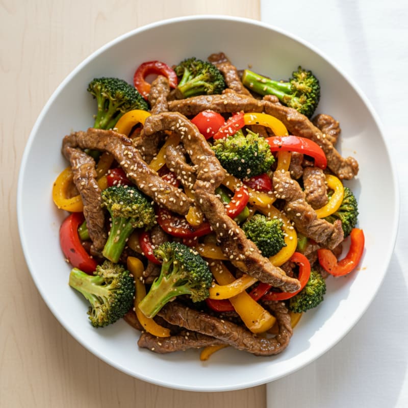 Seared Lean Beef Stir Fry with Broccoli and Bell Peppers