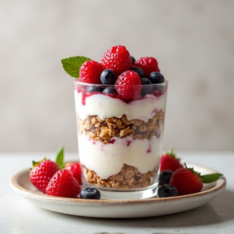Creamy Greek Yogurt Parfait with Protein Granola and Mixed Berries