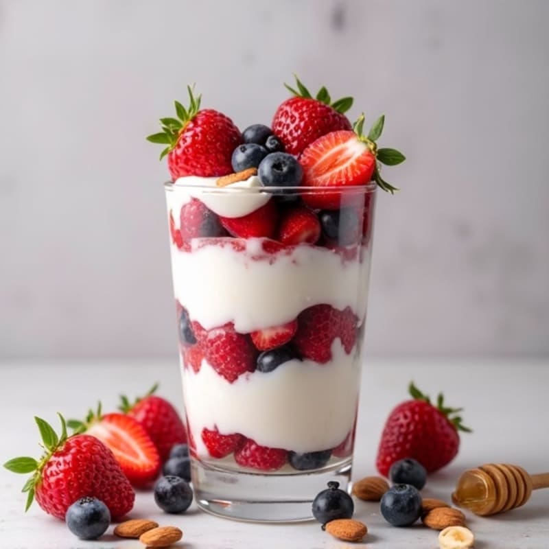 Greek Yogurt Protein Parfait with Mixed Berries and Almonds