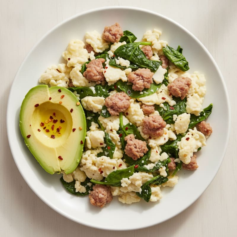 Egg White and Turkey Sausage Scramble with Spinach
