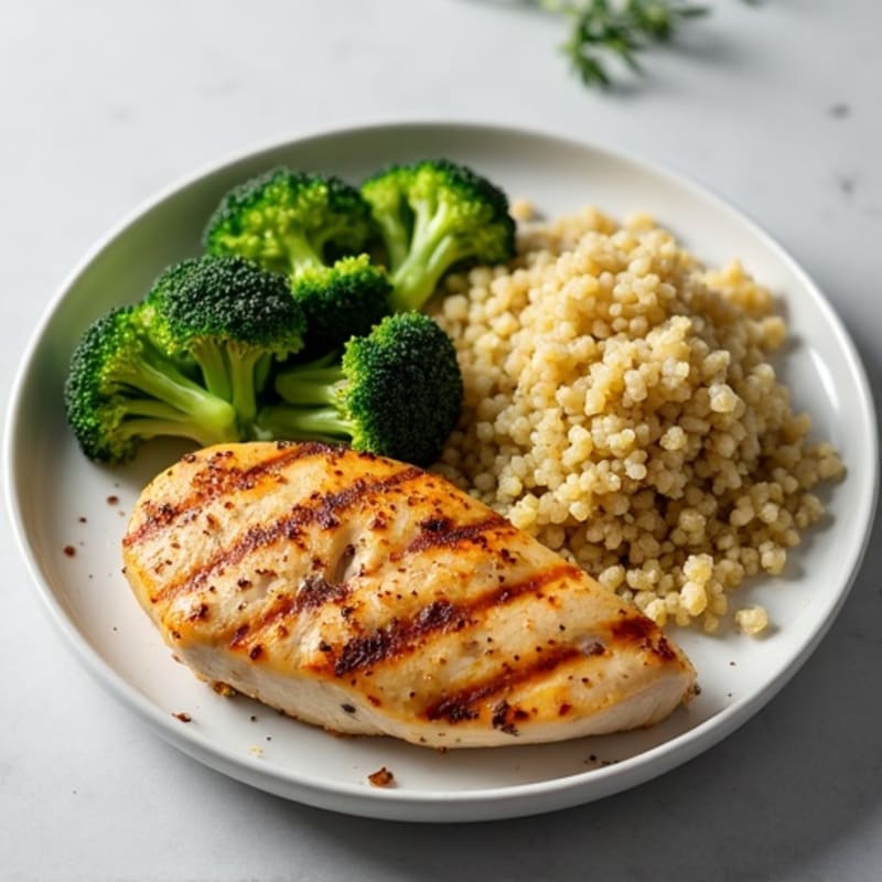 Grilled Chicken Breast with Roasted Broccoli and Quinoa