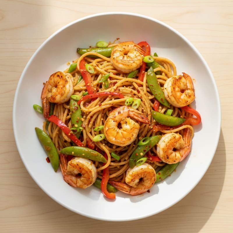 Spicy Prawn Stir-Fry Spaghetti