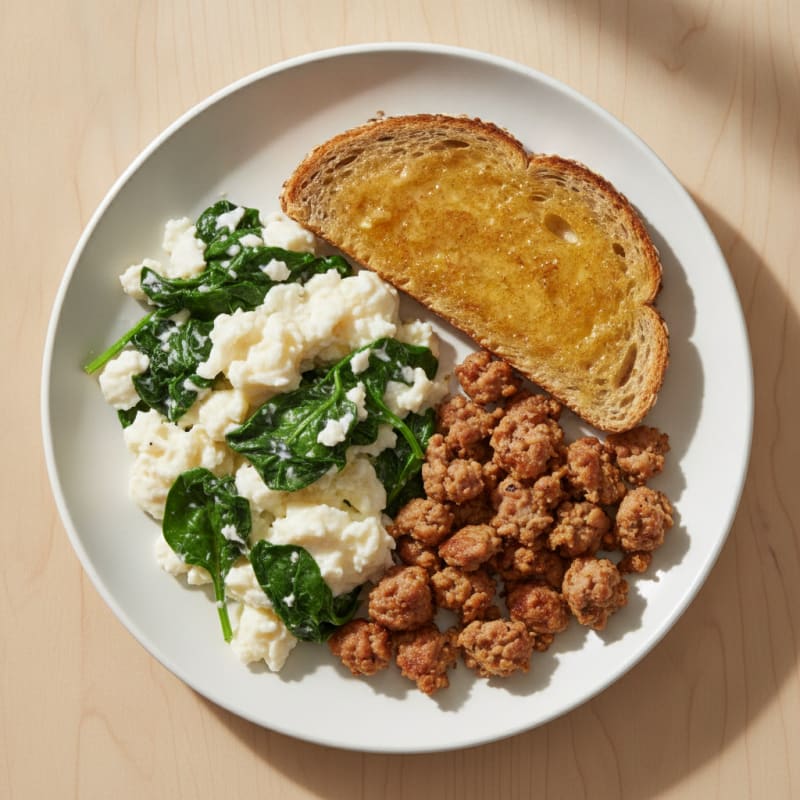 Egg White and Spinach Scramble with Turkey Sausage