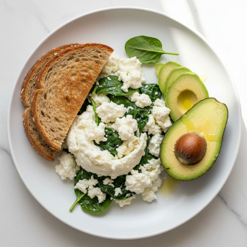 Egg White Scramble with Spinach and Cottage Cheese