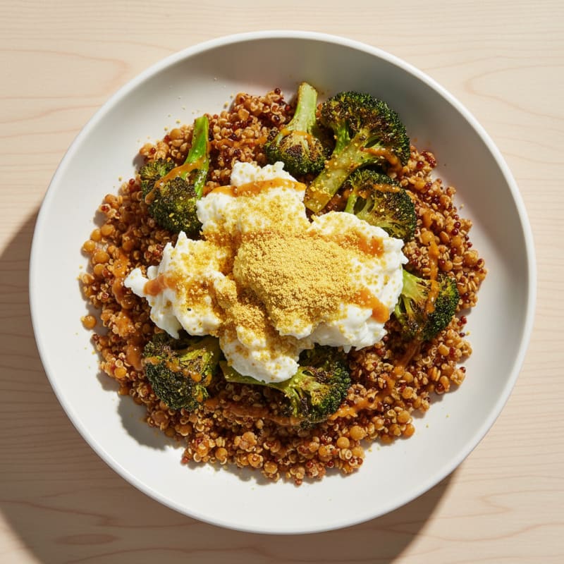 Crispy Lentil and Quinoa Bowl with Roasted Broccoli