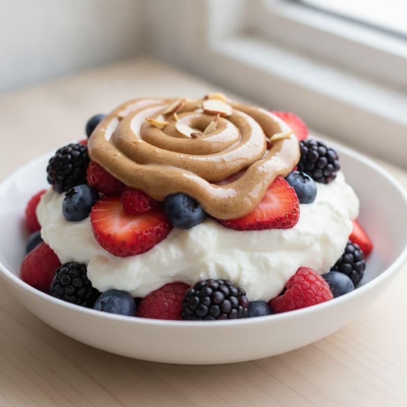 Greek Yogurt Protein Parfait with Mixed Berries and Almond Butter