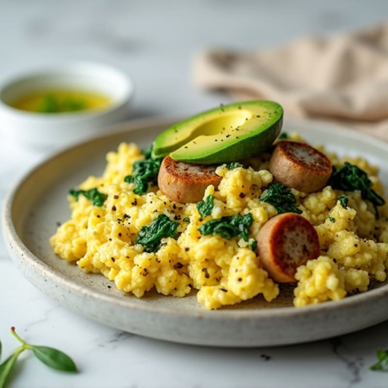 Egg White and Spinach Scramble with Turkey Sausage
