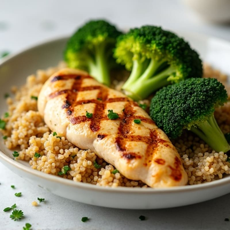 Grilled Chicken Breast with Quinoa and Roasted Broccoli