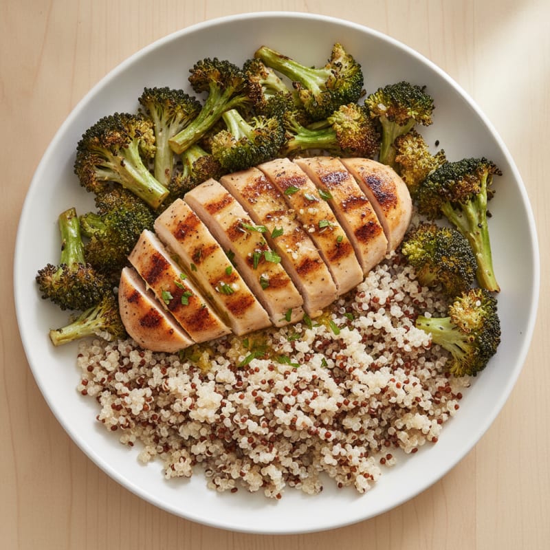 Grilled Chicken Breast with Quinoa and Roasted Broccoli