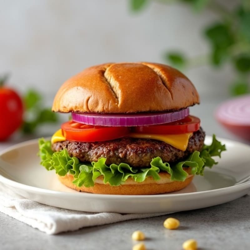Grilled Lean Beef Burger with Fresh Toppings