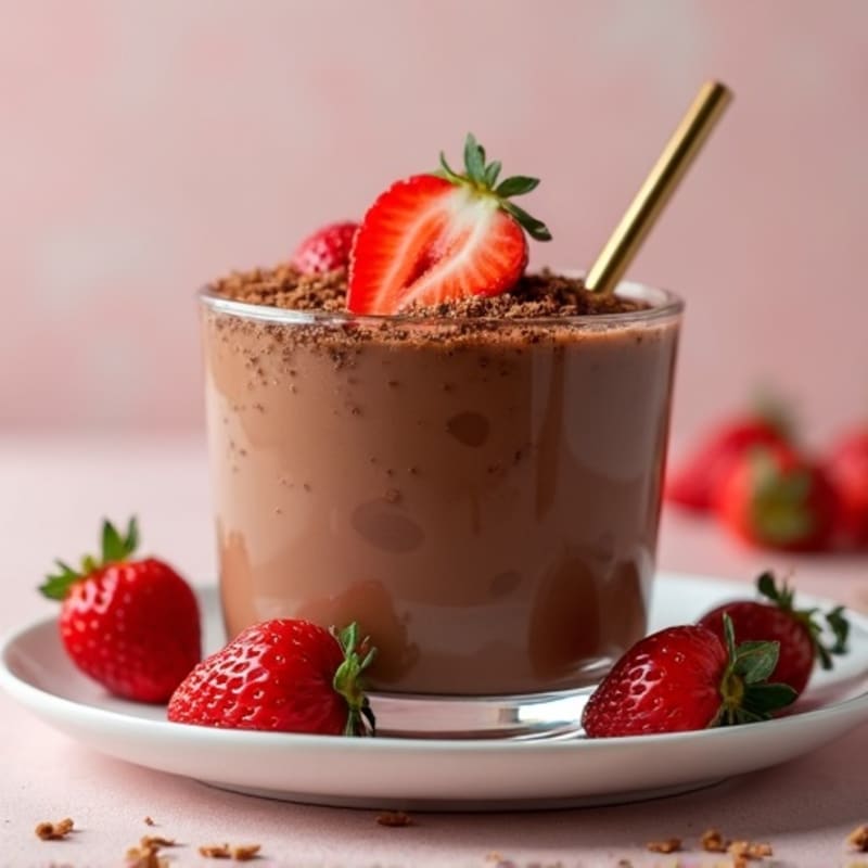 Silky Chocolate Protein Pudding with Sliced Strawberries