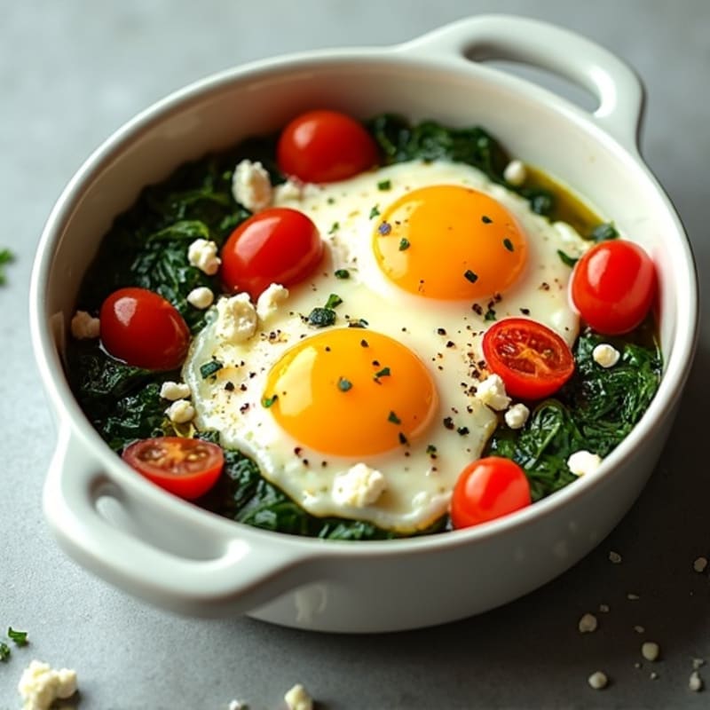 Fluffy Baked Eggs with Fresh Spinach and Feta