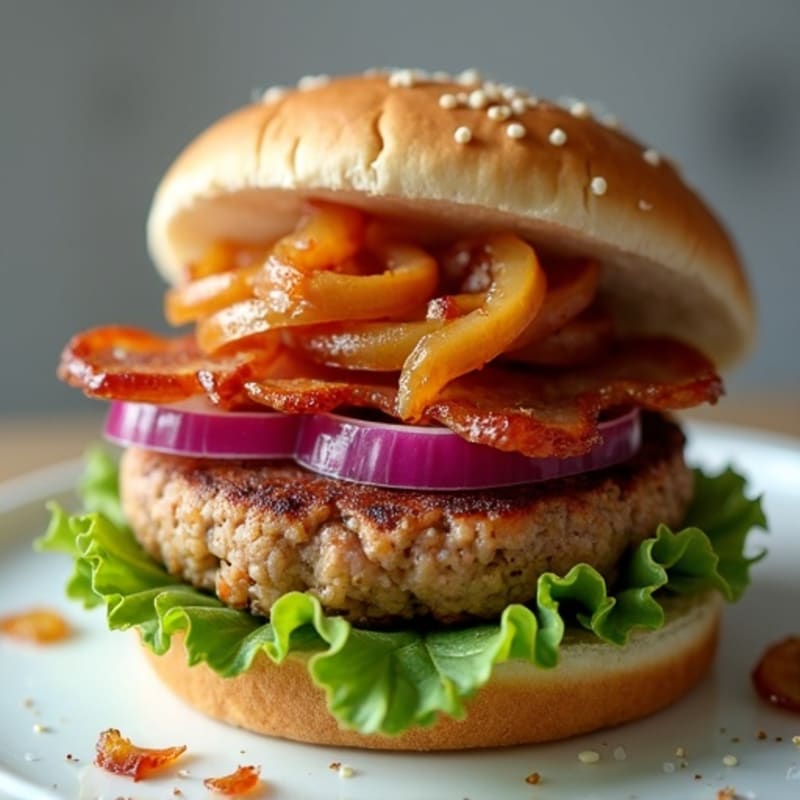 Lean Turkey-Bacon Burger with Caramelized Onions