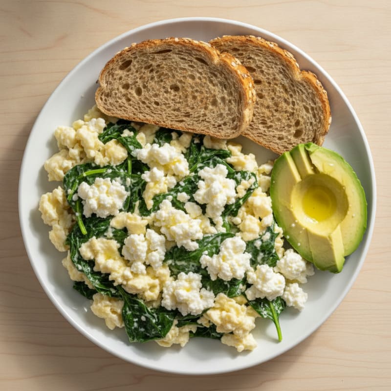 Egg White and Spinach Scramble with Cottage Cheese