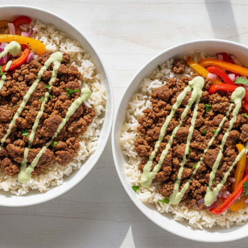 Ground Beef Taco Bowls with Lime Crema