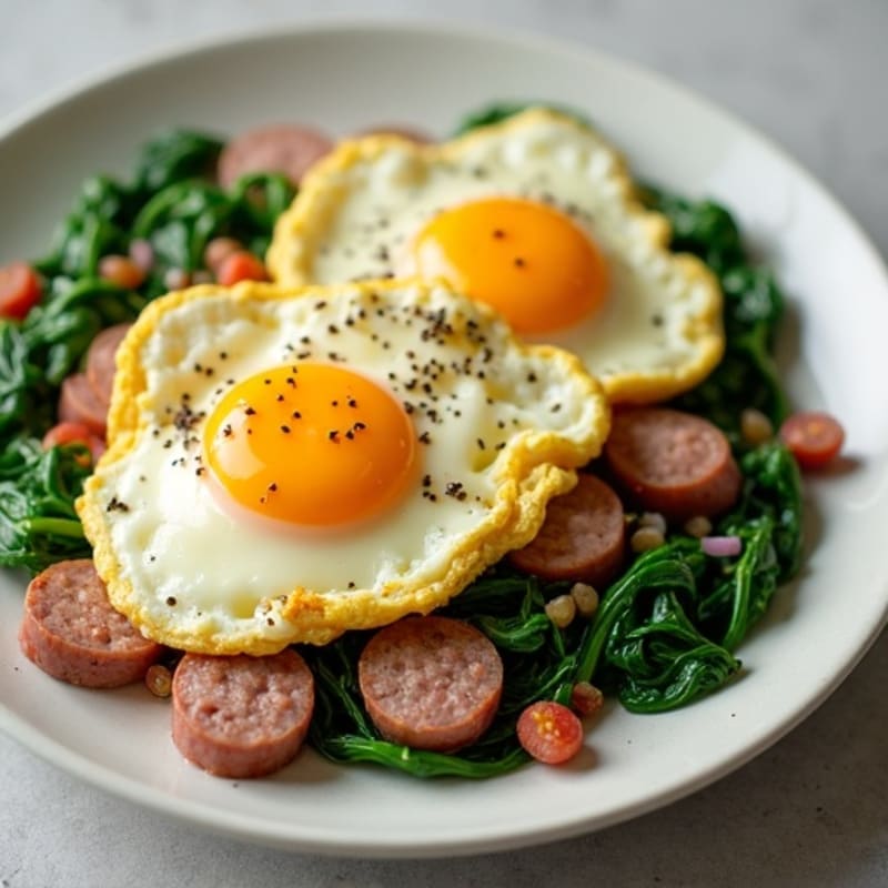 Fluffy Egg Scramble with Spinach and Lean Turkey Sausage