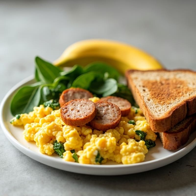 Egg White Scramble with Spinach and Grilled Turkey Sausage