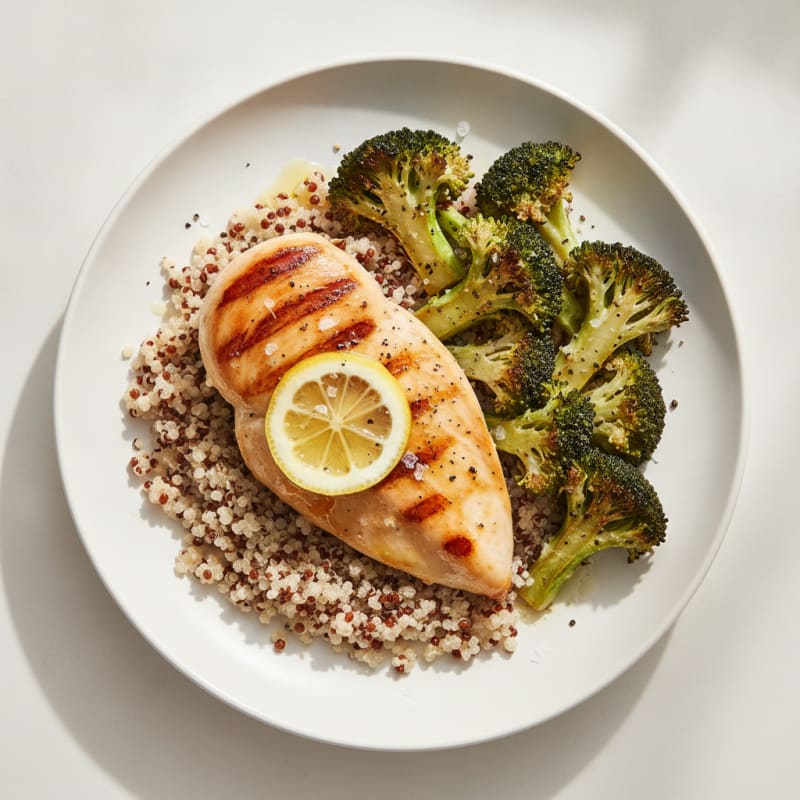 Grilled Chicken Breast with Quinoa and Roasted Broccoli