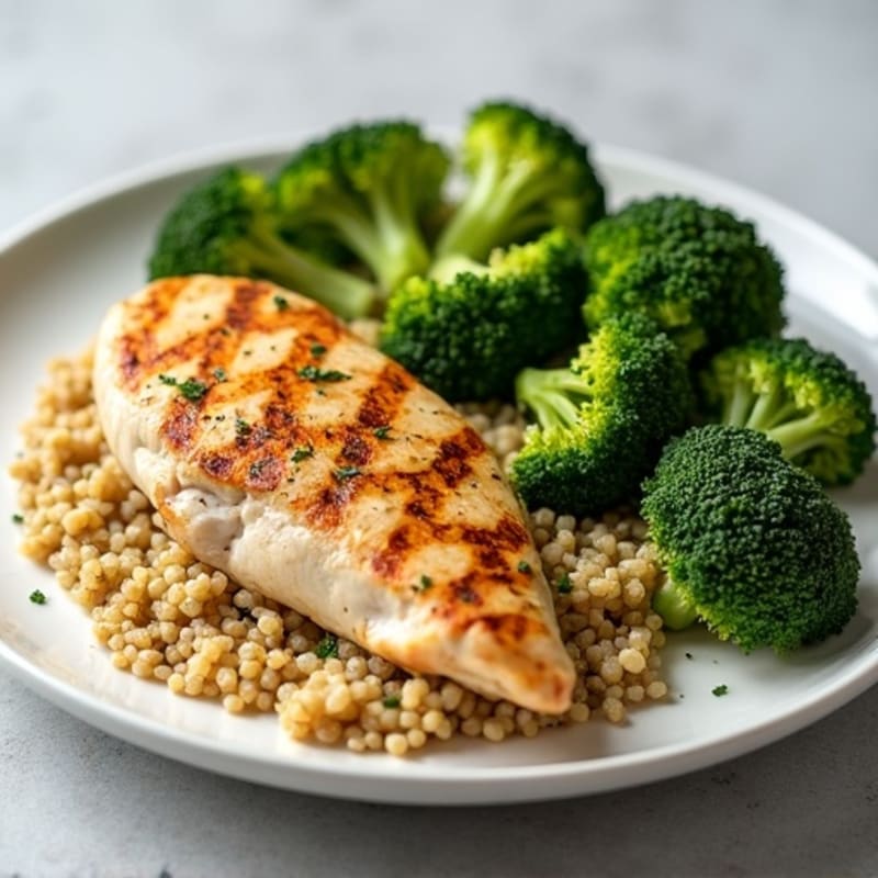 Grilled Chicken Breast with Quinoa and Roasted Broccoli