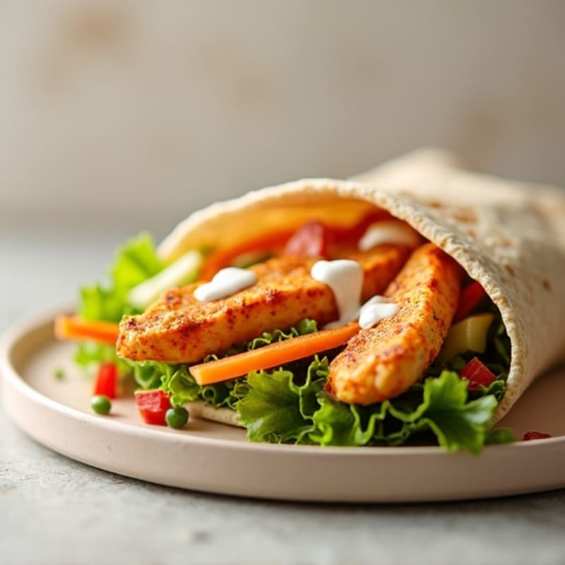 Healthy Buffalo Ranch Chicken Wrap with Crisp Veggies