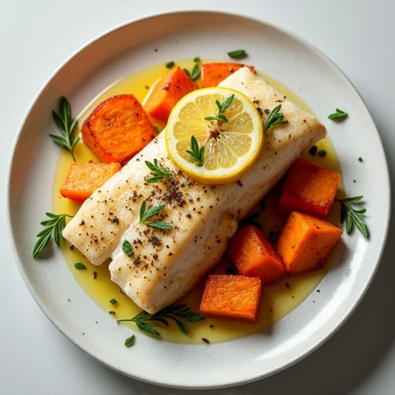 Lemon-Herb Roasted Sea Bass with Sweet Roasted Yams