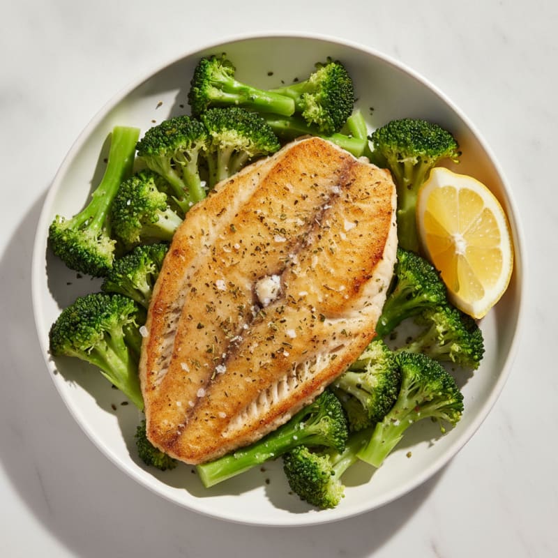 Seared Tilapia with Steamed Broccoli and Lemon