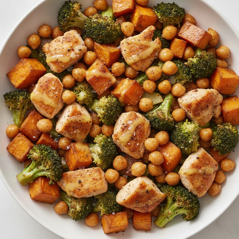 Roasted Chickpea, Broccoli, and Sweet Potato Bowl
