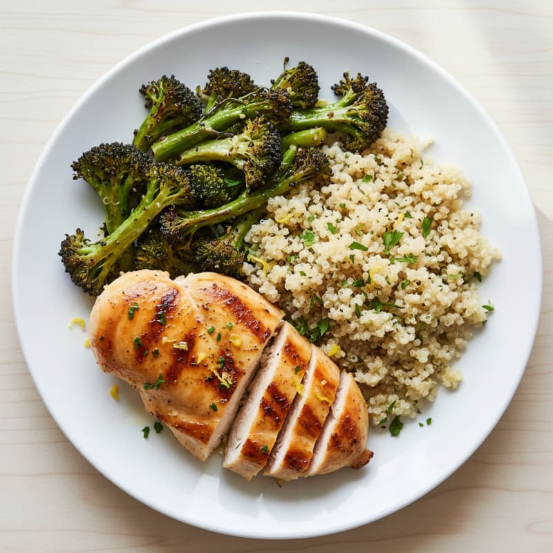 Grilled Chicken Breast with Quinoa and Roasted Broccoli