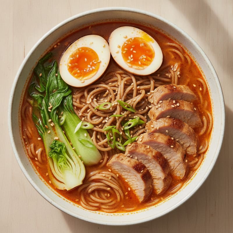 Sriracha Pork Ramen with Jammy Eggs