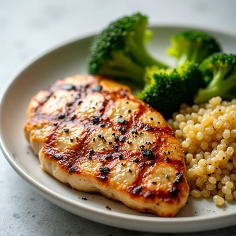 Grilled Chicken Breast with Roasted Broccoli and Quinoa