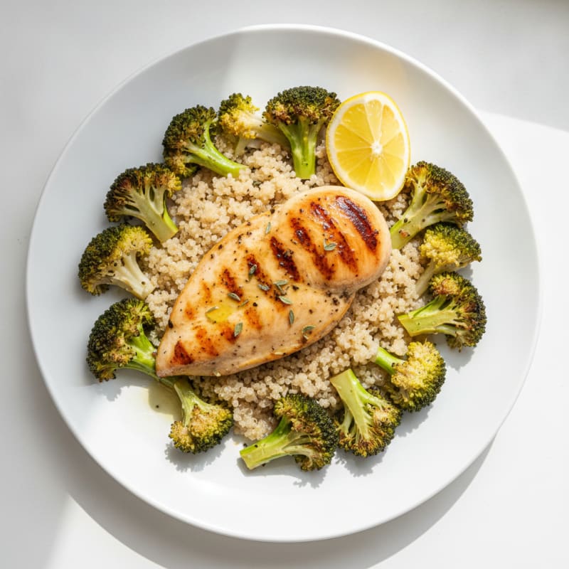 Grilled Chicken Breast with Quinoa and Roasted Broccoli