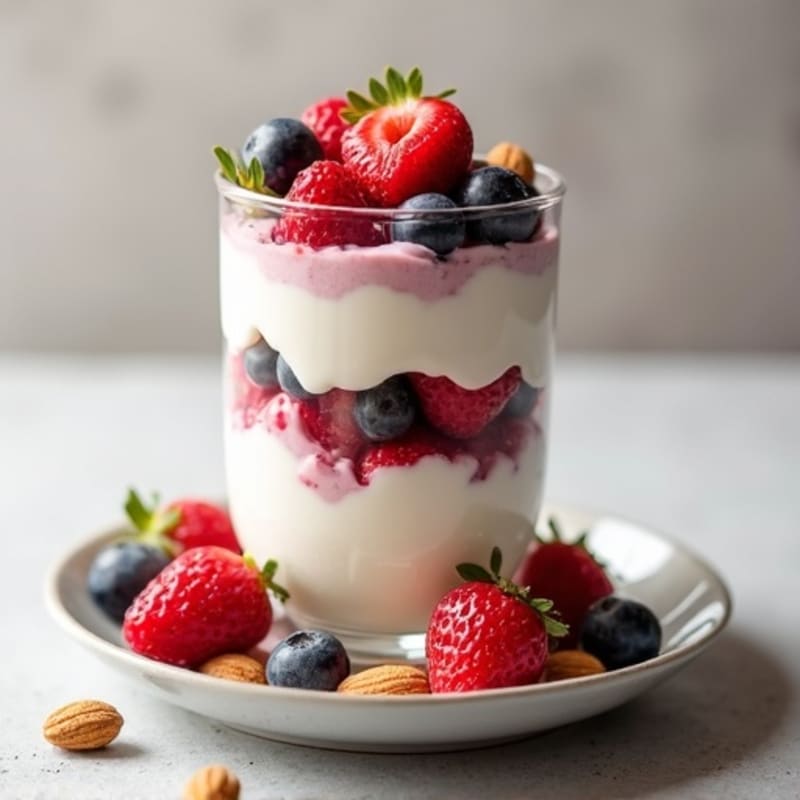Greek Yogurt Protein Parfait with Mixed Berries and Almonds