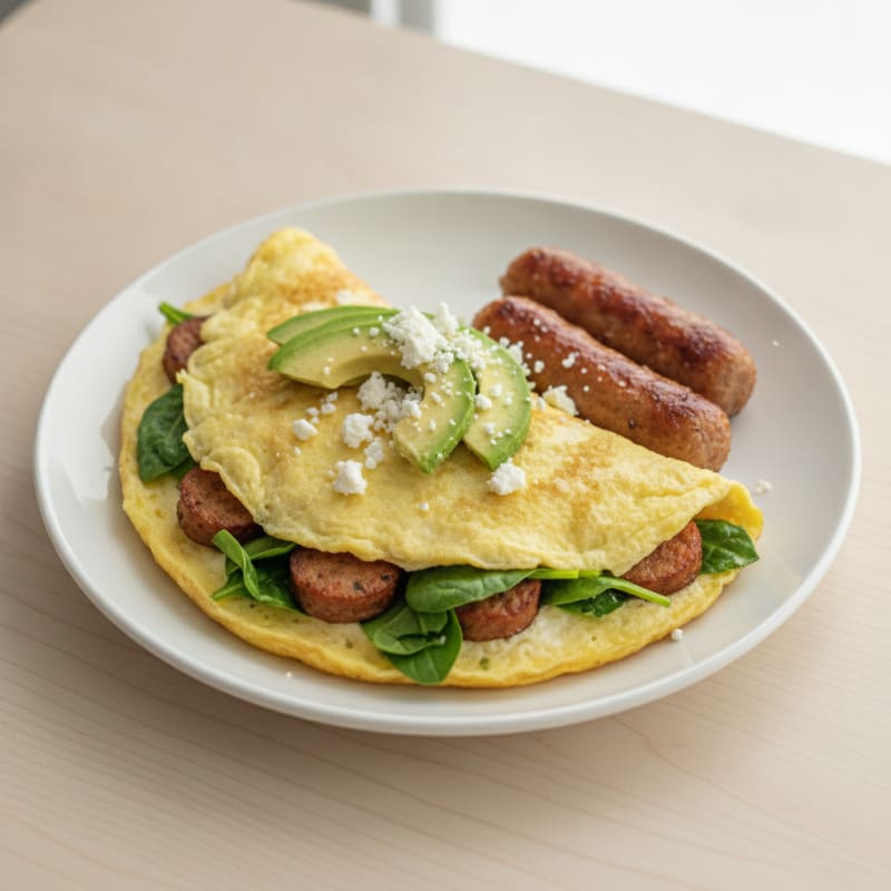 Egg White Spinach Omelet with Turkey Sausage