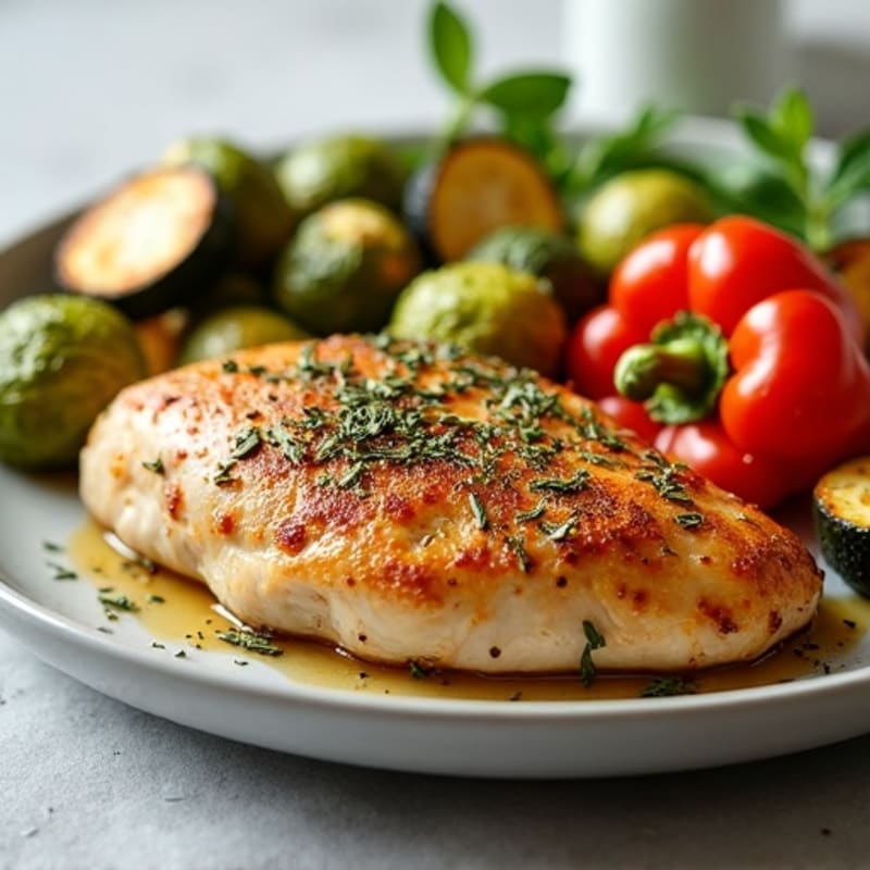 Herb-Crusted Pan Seared Chicken with Roasted Vegetables