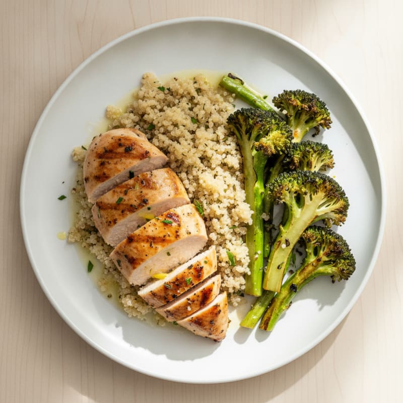 Grilled Chicken Breast with Quinoa and Roasted Broccoli