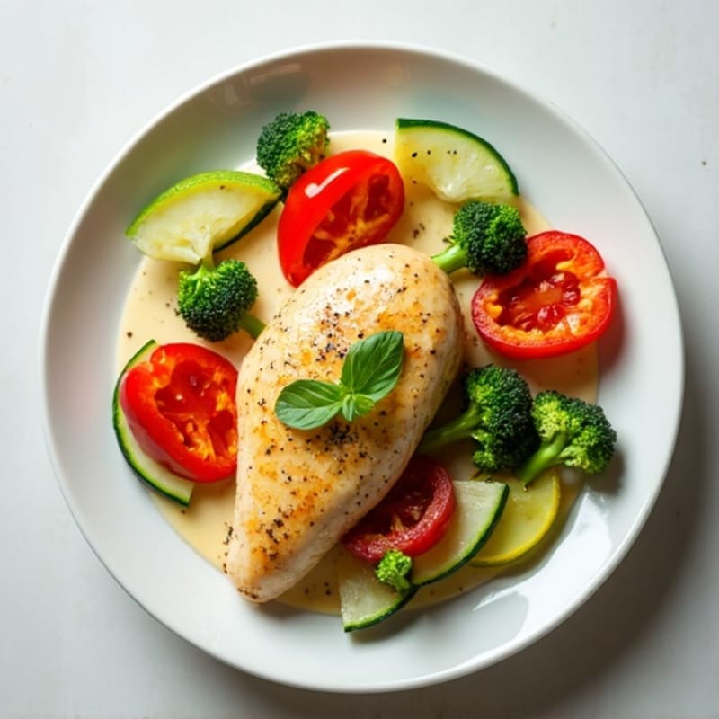 Creamy Coconut Basil Chicken with Crisp Vegetables