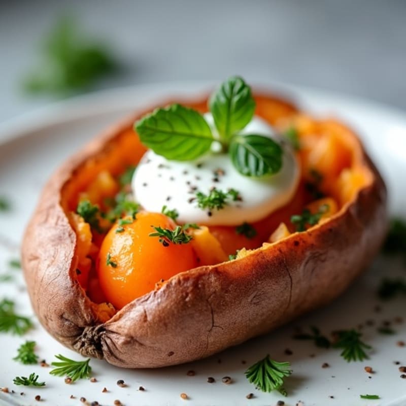 Crispy-Skinned Sweet Potato with Greek Yogurt and Herbs