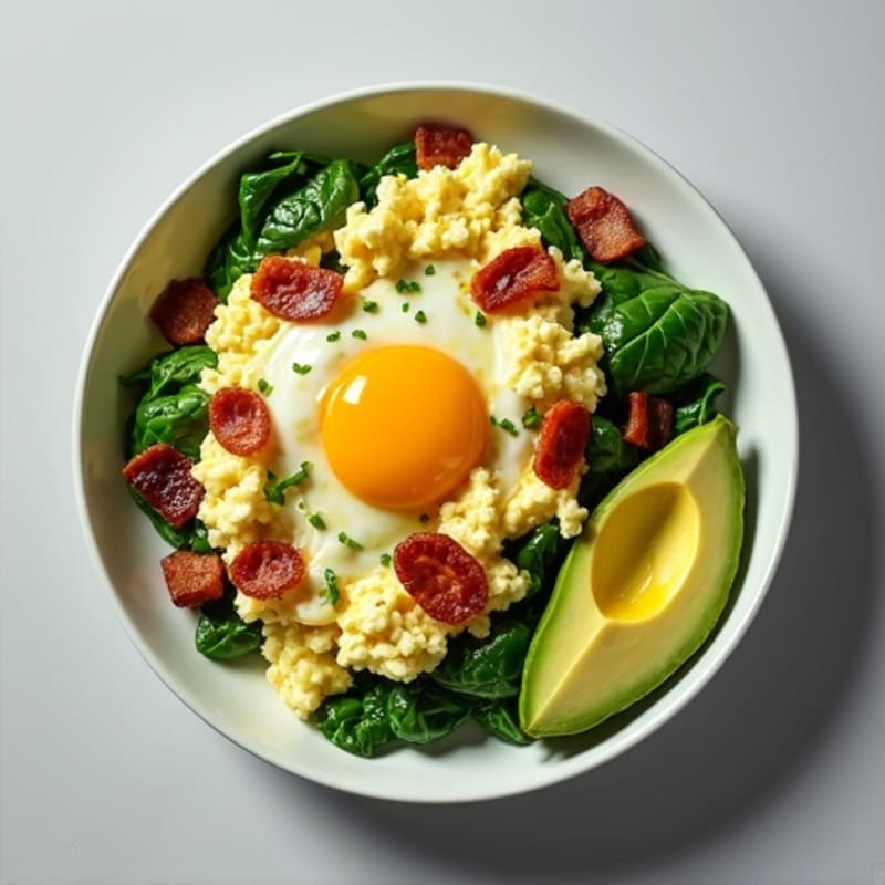 Cottage Cheese Scramble with Spinach and Turkey Bacon