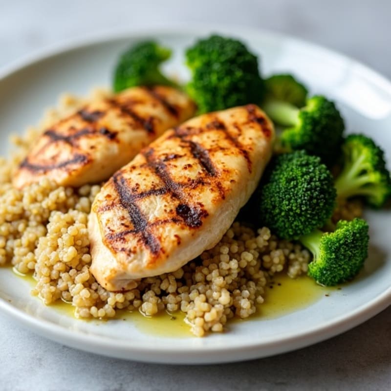 Grilled Chicken Breast with Quinoa and Roasted Broccoli