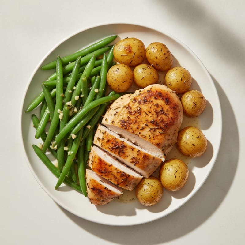 Herb-Roasted Chicken Breast with Garlic Green Beans