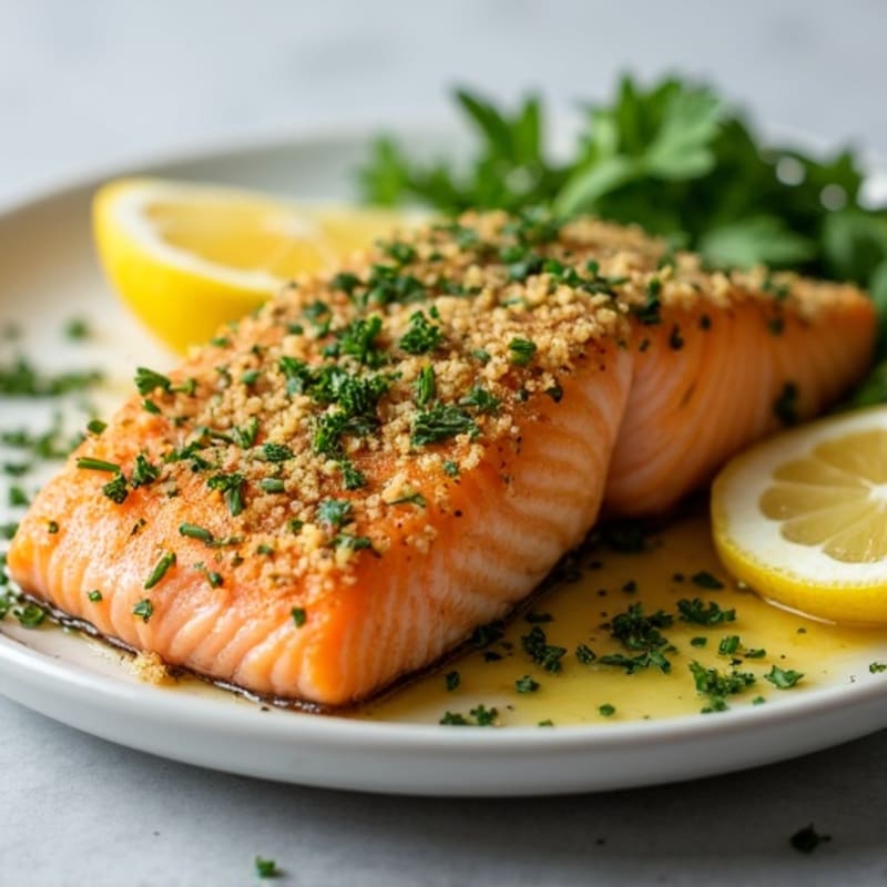 Herb-Crusted Baked Salmon with Lemon