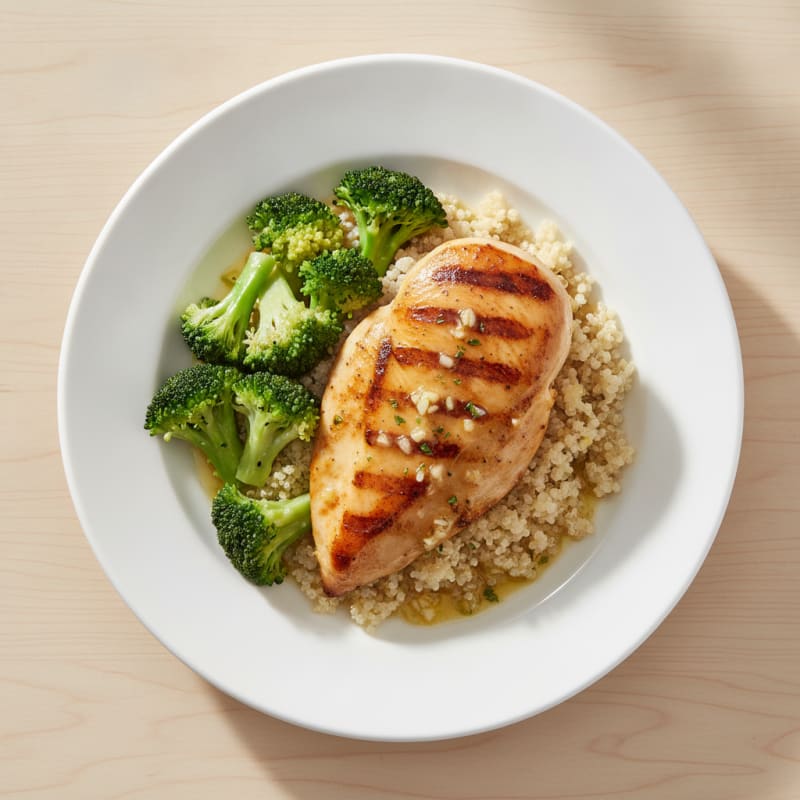 Grilled Lemon-Garlic Chicken with Steamed Vegetables and Quinoa