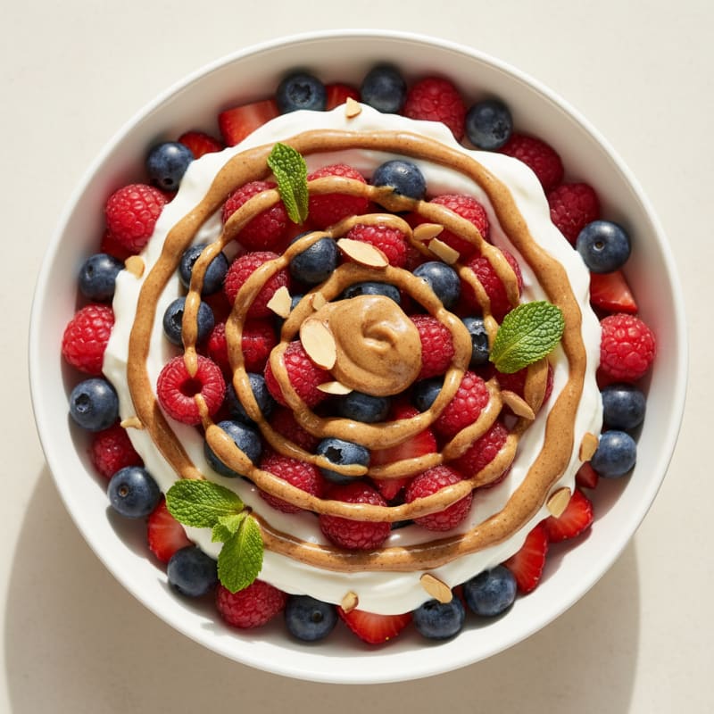 Greek Yogurt Protein Parfait with Mixed Berries and Almond Butter