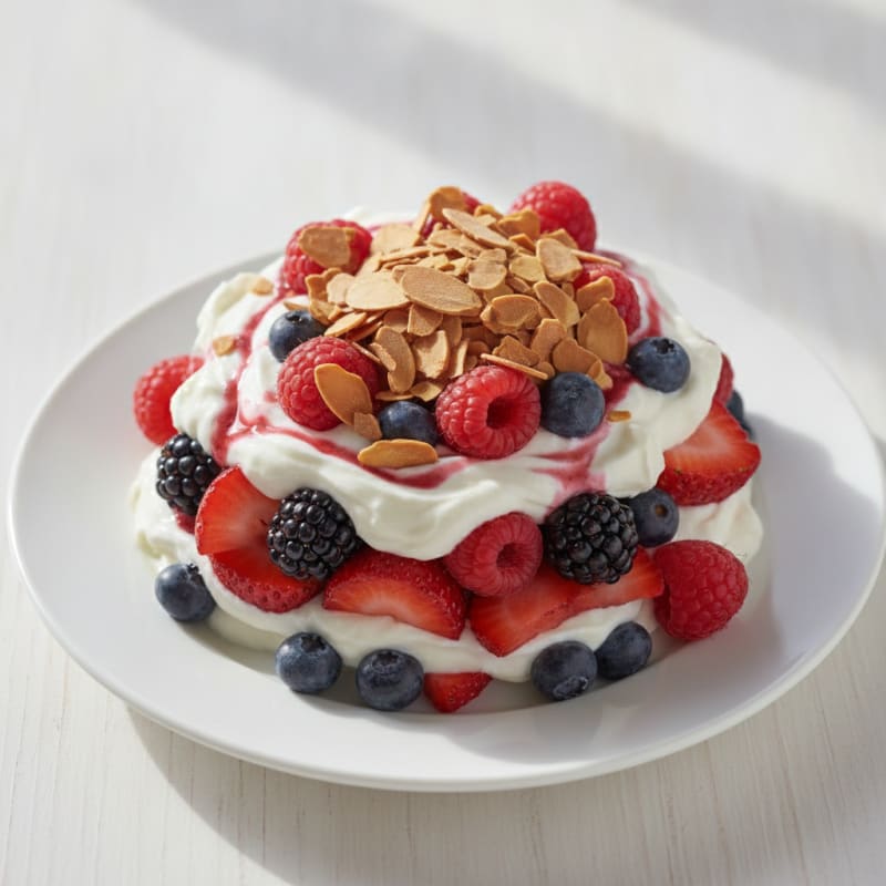 Greek Yogurt Protein Parfait with Mixed Berries and Almonds