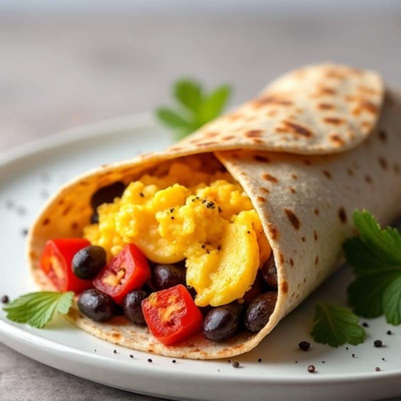 Wholesome Scrambled Egg and Lean Turkey Sausage Burrito with Black Beans and Roasted Peppers