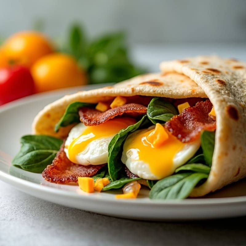 Crispy Turkey Bacon and Egg White Breakfast Wrap with Spinach