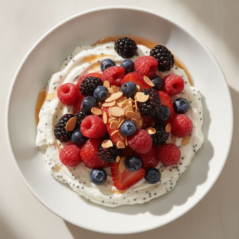 Greek Yogurt Protein Mousse with Mixed Berries