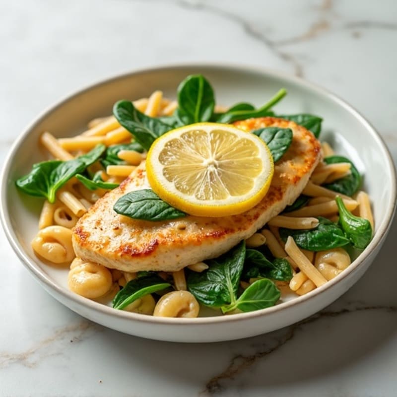 Creamy Lemon Chicken Whole Wheat Pasta with Fresh Spinach