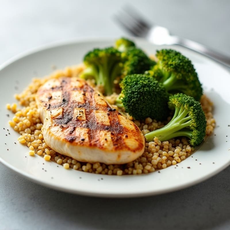 Grilled Chicken Breast with Quinoa and Roasted Broccoli