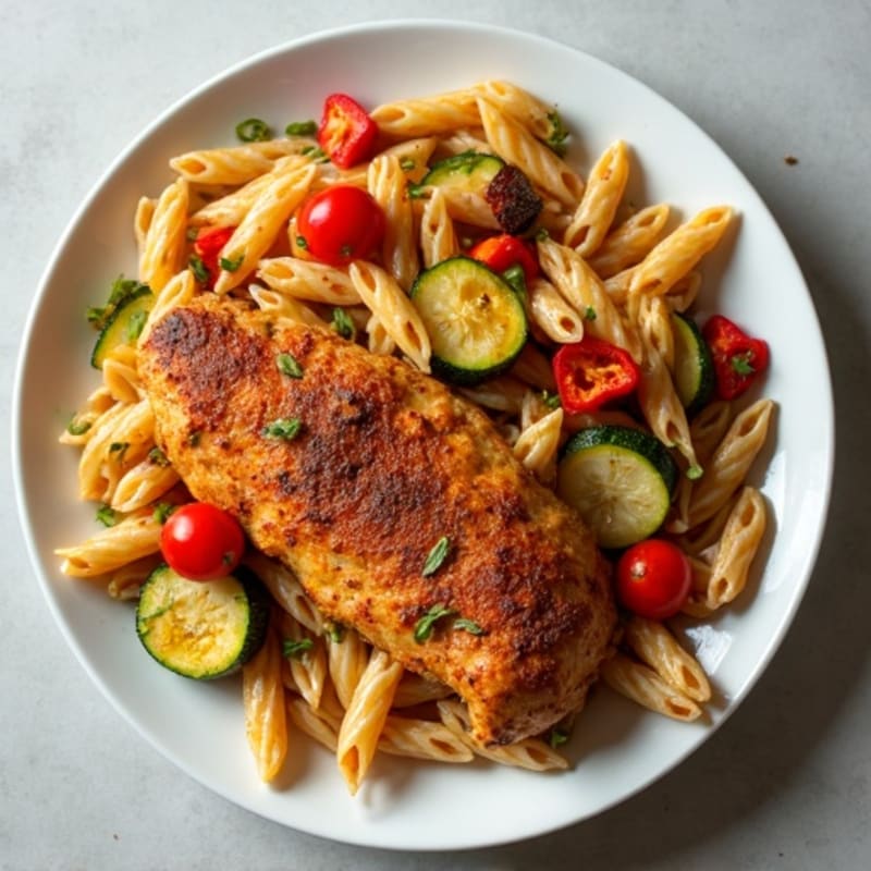 Spicy Cajun Chicken with Whole Wheat Pasta and Veggies